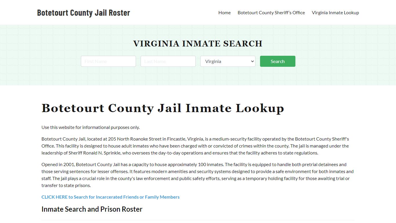 Botetourt County Jail Roster Lookup, VA, Inmate Search